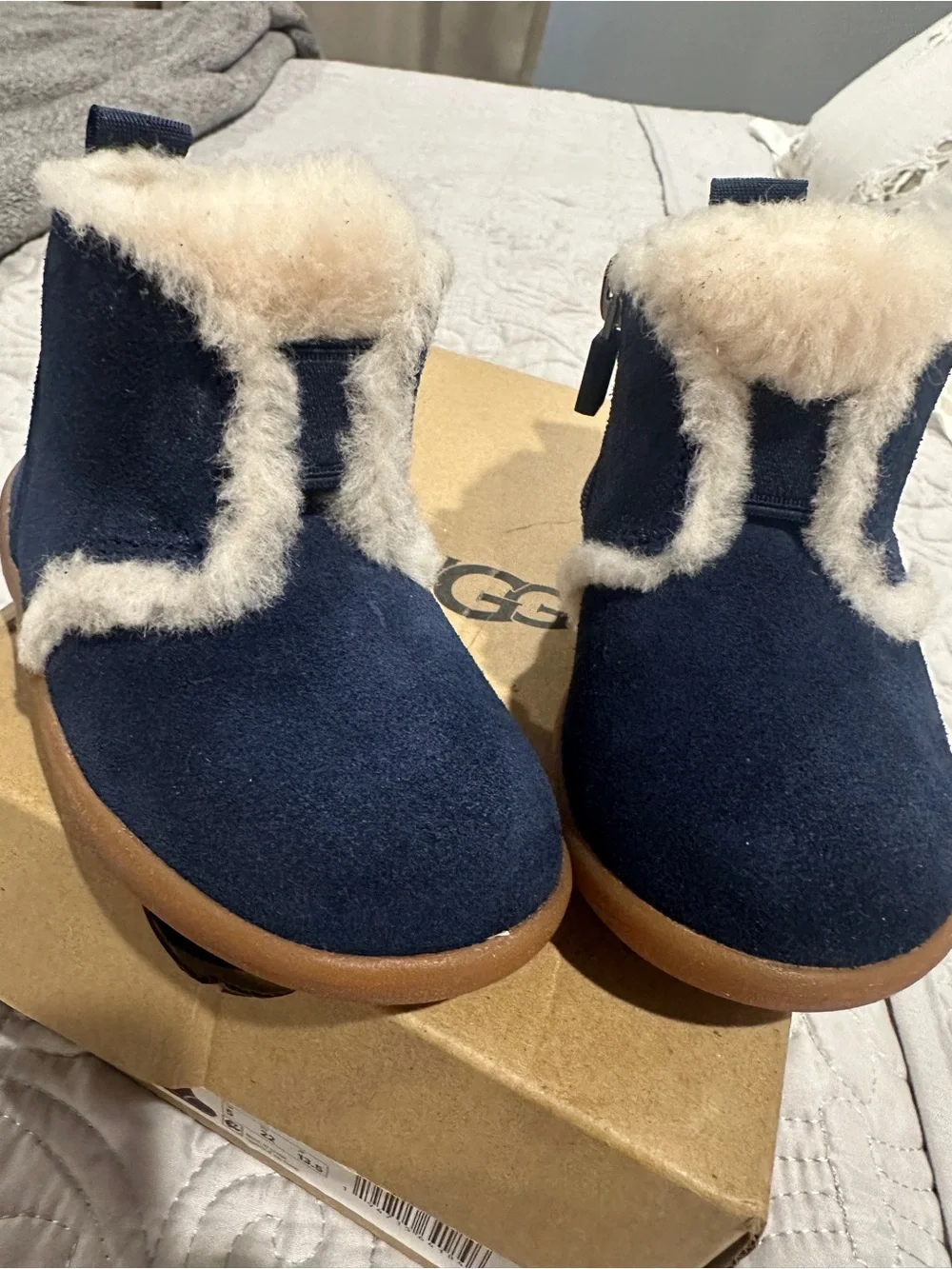 UGG Kids Navy Suede Shearling-Trim Booties
